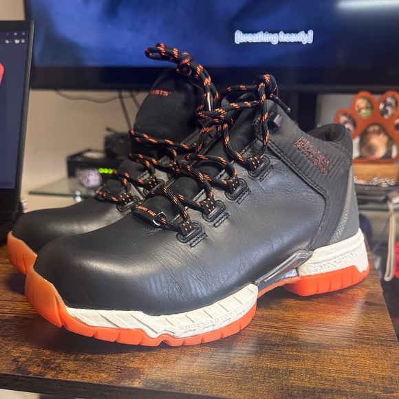 Sturdy Black and Orange Men's Boots - Picture 1 of 5